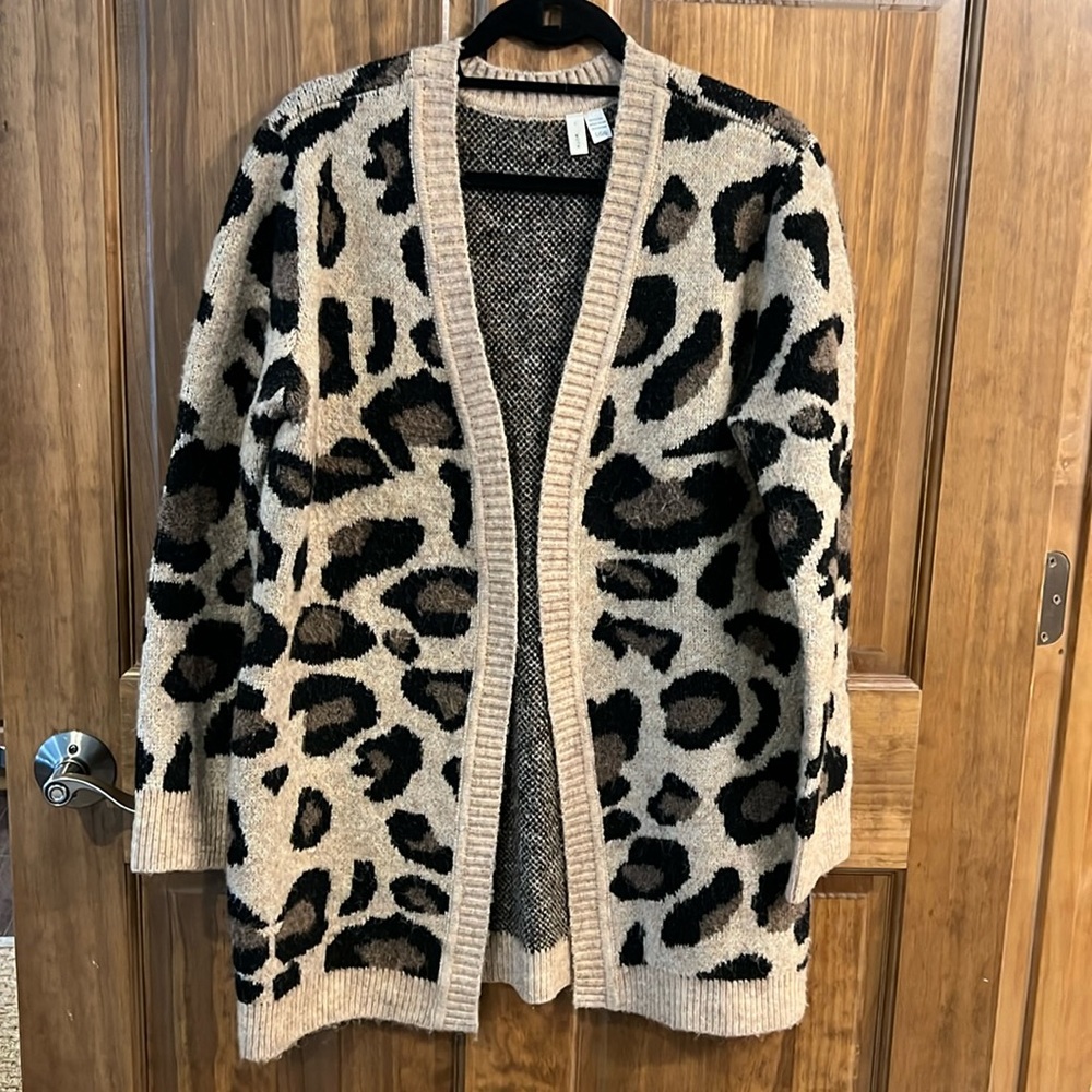 Moth by Anthropologie Leopard Print Cardigan Sweater Size L